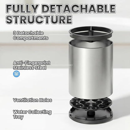 Utensil Holder For Kitchen Counter, Large 360°Rotating Stainless Steel Utensil Crock with 3 Compartment, Drainage Non-Slip