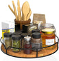 Lazy Susan Turntable Organizer for Cabinet Pantry Kitchen Countertop Refrigerator Cupboard, Pine Wood, 9", Carbonized Black