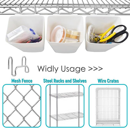 G.CORE Large Grid Wall Bins - 6Pack White Gridwall Accessories Hanging Cups with Back Hooks - Plastic Grid Wall Panels Organizers Wire Shelves Holders for Garage Garden Craft Office Tools Storage