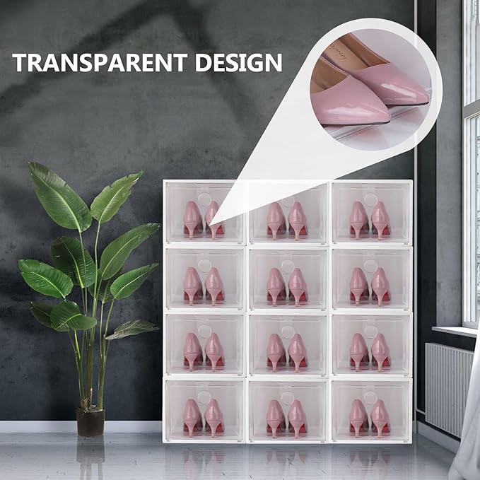 Ipetboom Stackable Plastic Shoe Storage Box Transparent Dustproof Organizer with Large Capacity for Home Shoe Protection and Space Saving