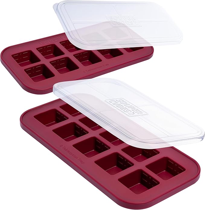Souper Cubes 2 Tbsp. Silicone Freezer Molds - Perfect for Storing Garlic, Herbs, Ginger, Pesto, Tomato Paste, Lemon Juice, Purees and More - Cranberry – 2-Pack