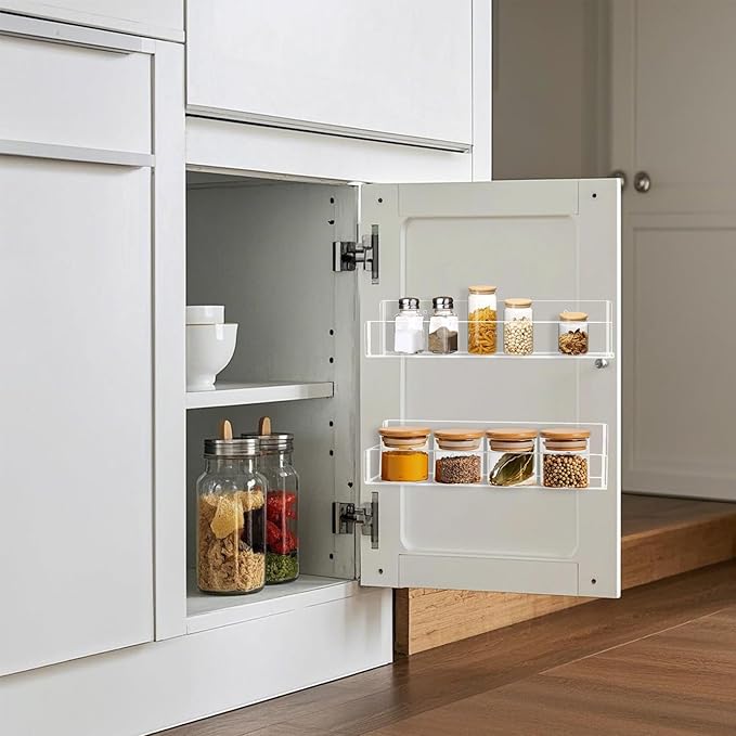 Acrylic Spice Rack Wall Mount-12 Inch, Clear Spice Shelf Storage Holder, 4 Pack Hanging Seasoning Rack Organizer for Cabinet Door, Cupboard or Wall Kitchen (Adhesive or Screw)