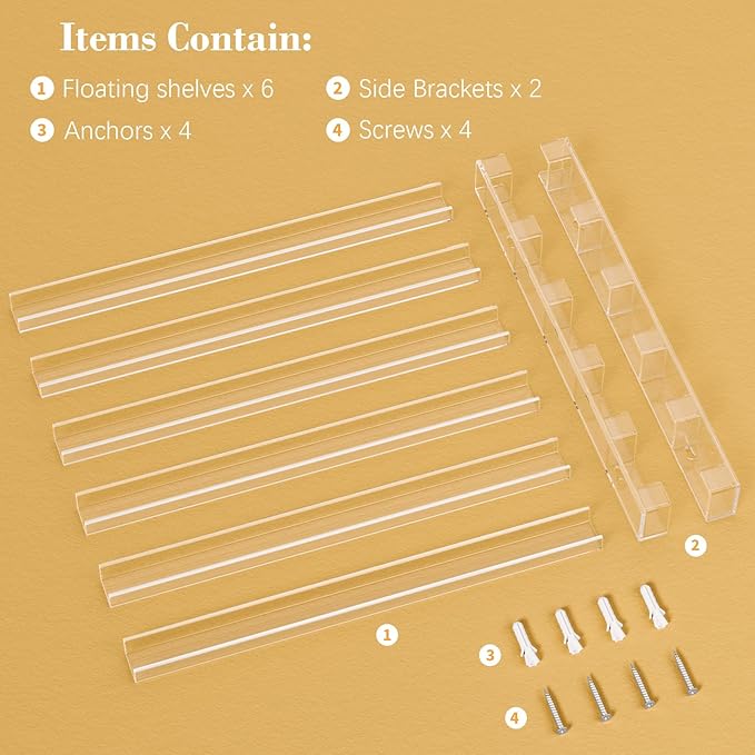 FEMELI 21 * 21 Inch Nail Polish Wall Rack, Easy to Install, Clear Acrylic Nail Polish Display Holder Organizer 6 Tier Hold Up To 90-120 Bottles