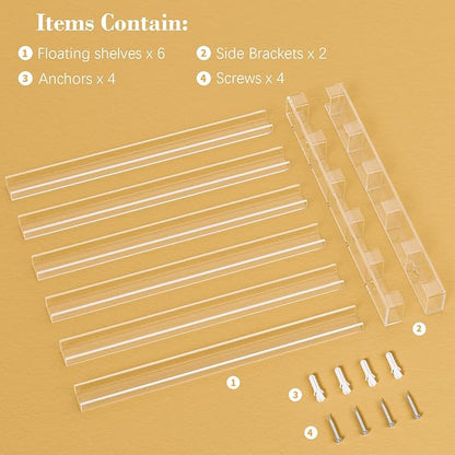 FEMELI 21 * 21 Inch Nail Polish Wall Rack, Easy to Install, Clear Acrylic Nail Polish Display Holder Organizer 6 Tier Hold Up To 90-120 Bottles