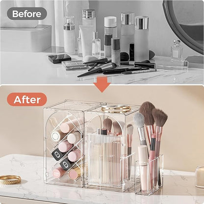 INVSSENE Stackable Makeup Organizer Countertop, Storage Perfume Skincare Cosmetic Lipstick Face Mask Makeup Brush Palettes, Ideal for Vanity Bathroom Counter