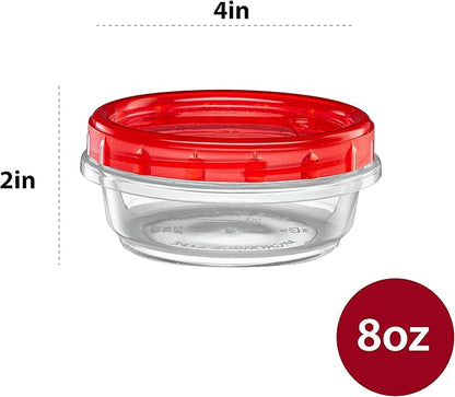 ELEGANT DISPOSABLES (8 Ounce 10 Pack) Twist cap Containers Clear Bottom With Red Top Screw on Lids Twist Top Food Storage Freezer Containers