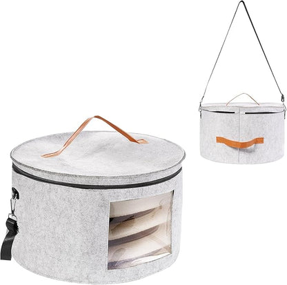 HEAVYWOOD Hat Box for Women Storage Travel Felt Hat Case for Wide-Brim Cowboy Hat Storage Foldable Organizer for Closet Large Round Hat Carrier with Portable Handle Shoulder Strap (Light Gray)