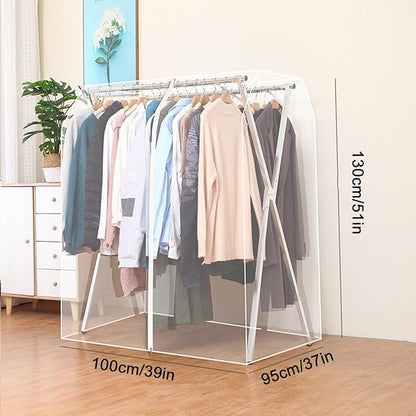 Clothes Rack Cover with Zipper, Dustproof Clothes Cover with 2 Durable Zipper Clothing Waterproof Protector, Designed for X-Type Coat Racks(Clear,100x130x95cm/39x51x37in)