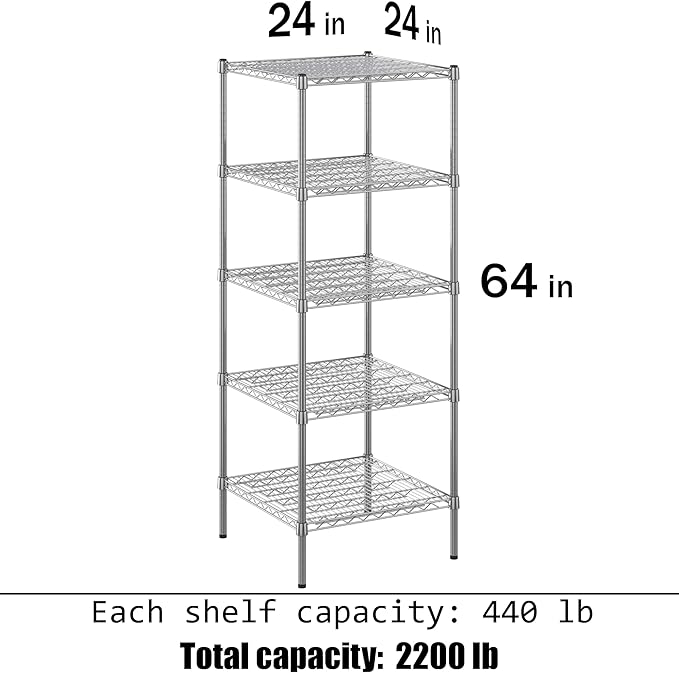 24" Deep x 24" Wide x 64" Height Wire Shelving Kit | 5-Tier | NSF Commercial Storage Rack Unit