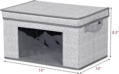 Univivi Fabric Foldable Storage Bins with Lids Collapsible Storage Boxes Bins Organization Baskets for Home, Closet, Playroom, 14''x10''x8.3'' (Gray, 4-Pack)