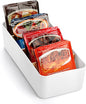 BSTKEY Seasoning Packet Organizer, Food Storage Organizer with Divided 4 Bamboo Wood Compartments, White Plastic Storage Caddy for Pantry Cabinet, Kitchen Organization Bin for Snacks Spice Packets