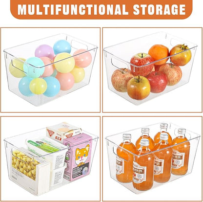 Freebat 12 Pack Large Clear Plastic Storage Bins,Plastic Containers with Handle for Pantry Organizer and Storage,Perfect for Kitchen,Fridge,Cabinet, Closet,Bathroom Under Sink Storage