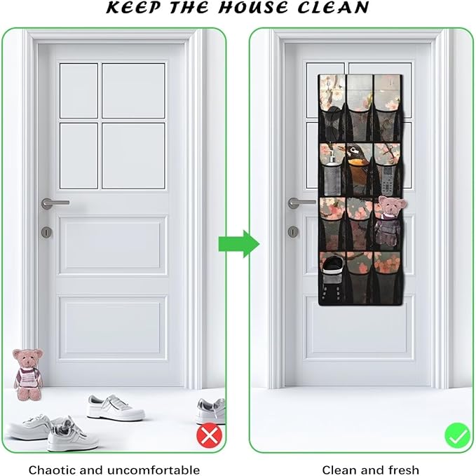 American Robin Over the Door Shoe Organizer 4 Shelf 12 Large Mesh Pockets Shoe Rack for Door Closet Organizer for Small Spaces Waterproof Storage Bag for Toiletries Shoes Snacks