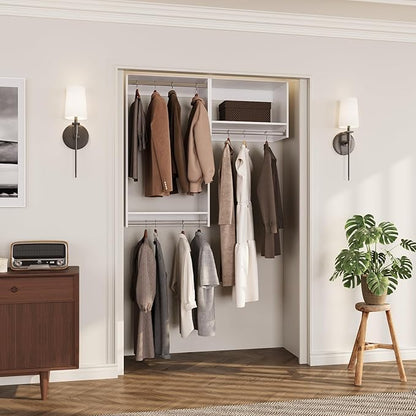 ROOMTEC Modular Closet System, 52" Wall-Mounted Closet Organizer with Hanging Rods, Wooden Tower for Walk-In Closets, Wardrobe Storage Kit, White