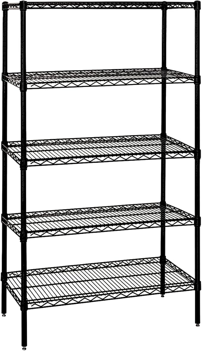 Quantum Storage Systems WR63-2160BK-5 Wire Shelving Starter Kit, 60" W x 21" D x 63" H, 600 lbs Capacity, Carbon Steel, Epoxy Coated, Black, NSF
