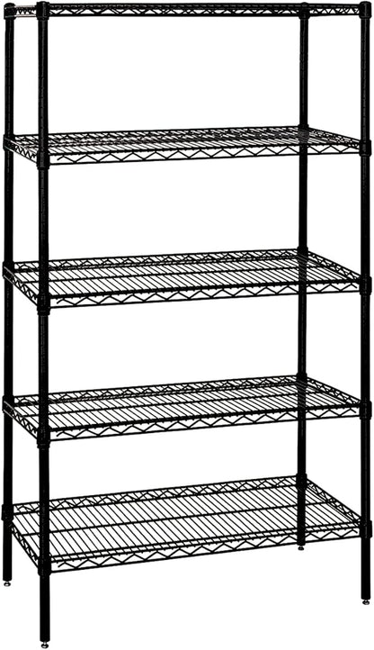 Quantum Storage Systems WR63-2160BK-5 Wire Shelving Starter Kit, 60" W x 21" D x 63" H, 600 lbs Capacity, Carbon Steel, Epoxy Coated, Black, NSF