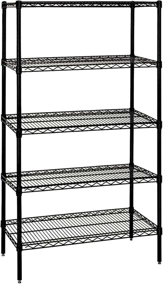 Quantum Storage Systems WR63-2160BK-5 Wire Shelving Starter Kit, 60" W x 21" D x 63" H, 600 lbs Capacity, Carbon Steel, Epoxy Coated, Black, NSF