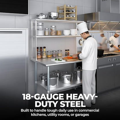NSF Certified 18 Gauge Heavy Duty Stainless Steel Double overshelf with Brackets for Kitchens, Utility Rooms, Storage, Offices & Home