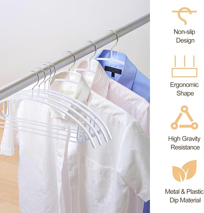 18 Pack Clothes Hangers, PVC Coating Sweater Hangers, 16.5 Inch No Shoulder Bump Coat Hanger, Heavy Duty Non-Slip Metal Hanger for Sweaters, Jackets, Coat, T Shirts (White)