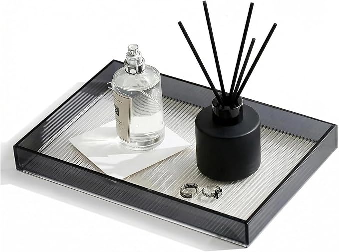 12"x8"Bathroom Vanity Tray for Counter,Black Acrylic Perfume Tray for Dresser,Kitchen soap Dispenser Tray,Coffee Table Tray Decor,Lucite Jewelry Candle Valet Tray,Toilet Organizer
