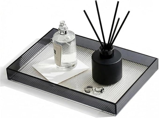 12"x8"Bathroom Vanity Tray for Counter,Black Acrylic Perfume Tray for Dresser,Kitchen soap Dispenser Tray,Coffee Table Tray Decor,Lucite Jewelry Candle Valet Tray,Toilet Organizer