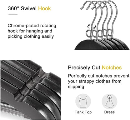 TOPIA HANGER Black Wooden Hangers 30 Pack, Space Saving Coat Hanger with 360° Swivel Cascading Loop Hook, Non Slip Pants Bar and Shoulder Notches for Camisole, Jacket, Suit, Clothes Hangers -CT74B30