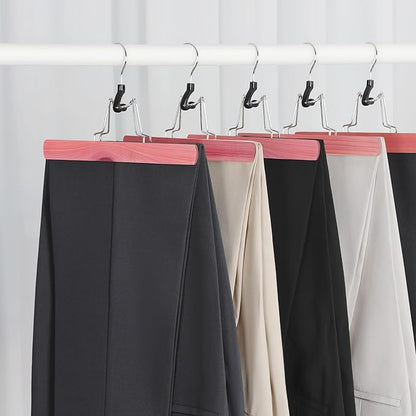 TOPIA HANGER 24 Pack Cedar Pants Hangers, Hair Extension Hangers Non Slip Skirt Hanger Wood Clamp with Velvet Padded 360° Swivel Hook for Jeans, Skirts, Trousers, Wigs CT68C