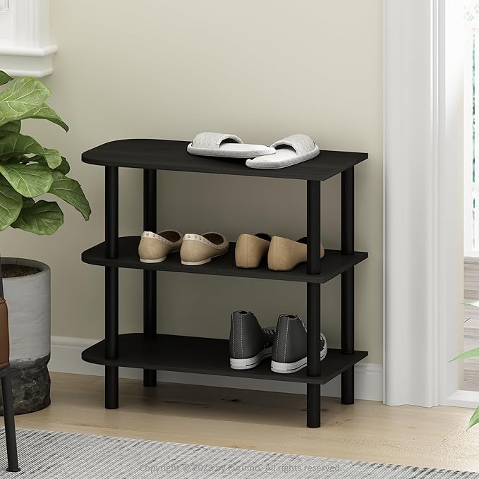 Furinno Turn-N-Tube Shoe Rack, 3-Tier Narrow Shoe Organizer, Shoe Rack Storage with Curved Freestanding Organizer, 11.7 x 23.6 x 21.9, for Closet Entryway, Office, Garage, Dark Espresso