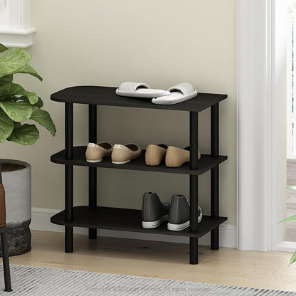 Furinno Turn-N-Tube Shoe Rack, 3-Tier Narrow Shoe Organizer, Shoe Rack Storage with Curved Freestanding Organizer, 11.7 x 23.6 x 21.9, for Closet Entryway, Office, Garage, Dark Espresso