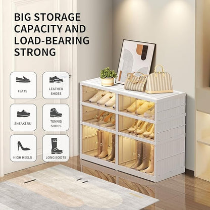 EHAMILY 3 Tier Foldable Shoe Rack Organizer for Closet 6-12Pairs Plastic Collapsible Shoe Racks Shelf for front door entrance Stackable Clear Folding Shoes Storage boxes XLarge Storage Cabinet