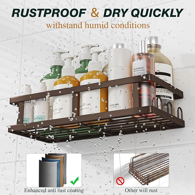Youvip Shower Caddy Adhesive,No Drill Bathroom Organizer,Large Capacity Rustproof Shelves for Inside Shower,Bathroom Organizers and Storage,Bronze