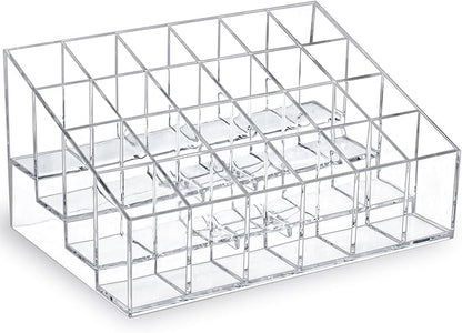 MOSIKER Lipstick Organizer,Small Clear Plastic Compact Lip Gloss Chapstick Perfume Sample Mascara Holder with 24 Slots