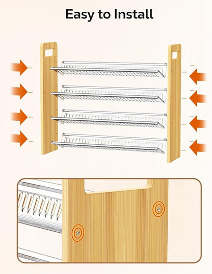 Nieifi Transparent & Wooden Spice Rack Rustproof, without Seasoning Jars,4-Tier ABS Plastic Spice Rack Organizer for Cabinet and Countertop,Thickened Corrosion-Resistant-Tiered Spice Rack