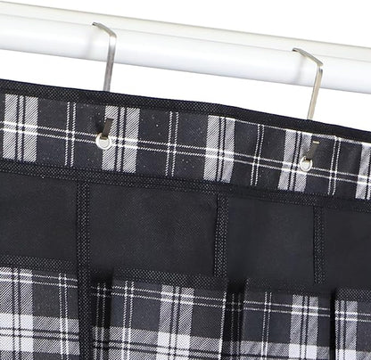 Home Basics Breathable Non-Woven Fabric Home Storage & Organization | Plaid Design in White Black & Grey | Sturdy Fiberboard Construction | (20 Pocket Over the Door Shoe Organizer)