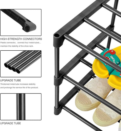 HITHIM 3-Tier Small Shoe Racks, Narrow Shoe Rack for 5-6 Pairs Shoe Storage,Kids Shoe Racks for Small Place,Lightweight Stackable Shoe Shelf Organizer for Closet,Black