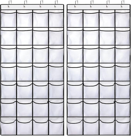 28 Large Pockets Over The Door Shoe Organizer, Hanging Shoe Organizer for Closet, Premium Clear Shoe Rack for Door, Shoes Hanger Organizers Storage Holder for Back of Door and 4 Metal Hook White