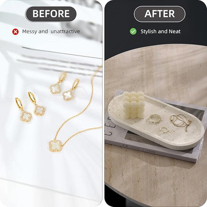 Jewelry Tray Bathtub, Resin Stone Look Decorative Perfume Tray, Bathroom Marble Vanity Organizer Plate Holder for Ring Soap Towel Small Things on Kitchen Sink Countertop (Off White, Large)