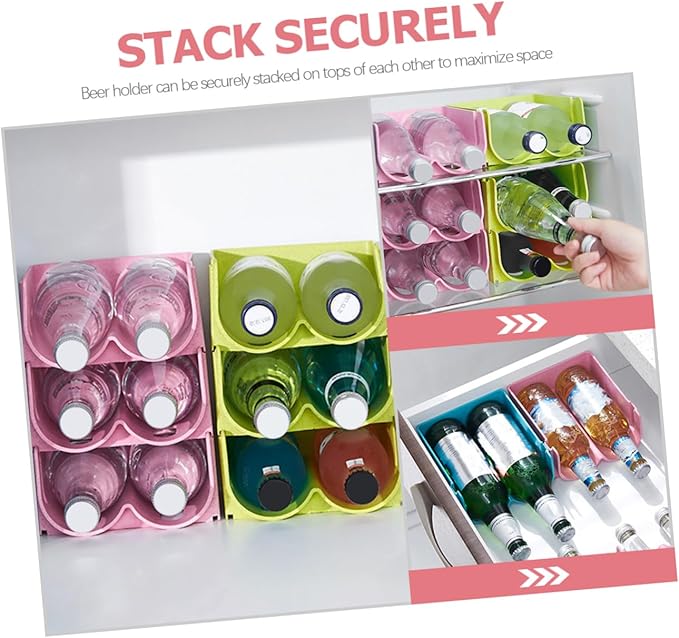 3pcs Stackable Beer and Beverage Organizer Rack Multi-function Plastic Drink Storage for Refrigerator Easy- Can Holder Space-saving Kitchen Rack Pink