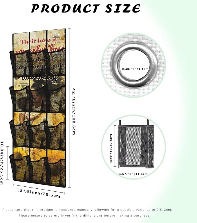 Mother's Day Print 1 Packs Narrow Over the Door/Wall Shoe Organizer,Nursery Organization,Over The Door Organizer,Small Hanging Shoe Rack for Closet with Mesh Pocket for Bathroom