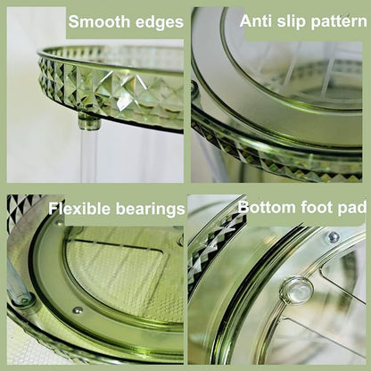 2 Tier Diamond Lazy Susan Bathroom Organizer Countertop, 9.25Inch Clear 360 Rotating Makeup Organizer for Cabinet, Kitchen, Pantry, Countertop, Bathroom, Skincare Perfume Organizer and Storage