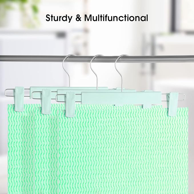 GUANJUNE Clothes Pants Hangers, Space-Saving Skirt Holders with 360 ° Swivel Hooks, Adjustable Clips, Trouser Hangers, Clothes Coat Garment Jeans Hangers (20 Pack, Green)