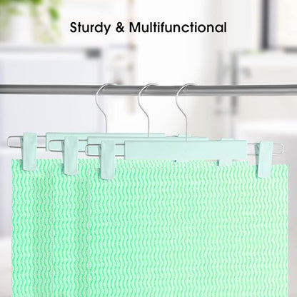 GUANJUNE Clothes Pants Hangers, Space-Saving Skirt Holders with 360 ° Swivel Hooks, Adjustable Clips, Trouser Hangers, Clothes Coat Garment Jeans Hangers (10 Pack, Green)