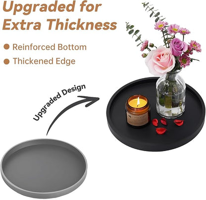 NiHome Thickened Silicone Vanity Organizer Tray for Bathroom Accessories, Kitchen Countertop, Living Room Decor, Multipurpose Shatter-Resistant Round Tray Decor for Candle Perfume Soap Plant (Black)