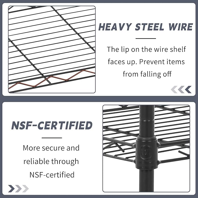 6-Shelf Wire Shelving Unit Adjustable Metal Shelving 600Lb Capacity Storage Shelves for Closet Kitchen Wire Rack Shelf Organizer for Small Space, 16.7D x 11.8W x 63H, Black