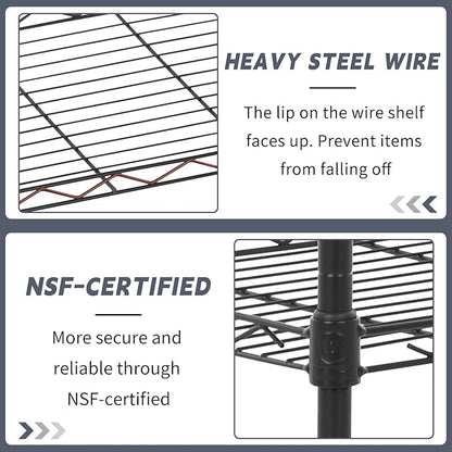 6-Shelf Wire Shelving Unit Adjustable Metal Shelving 600Lb Capacity Storage Shelves for Closet Kitchen Wire Rack Shelf Organizer for Small Space, 16.7D x 11.8W x 63H, Black