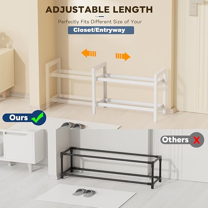 Mavivegue Expandable Shoe Rack, 2-Tier Adjustable Shoe Organizer, Shoe Shelf for Closet, Entryway, Front Door