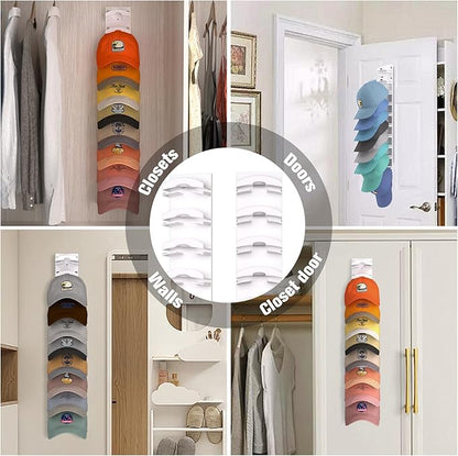 Hat Organizer for Baseball Caps 2Pack, Hat Rack for Wall with Strong Adhesive Hold up to 20 Hats, Hat Hanger Holder Display for Door Closet, Cap Organizer Storage Multilayer Two Mounting Option(White)