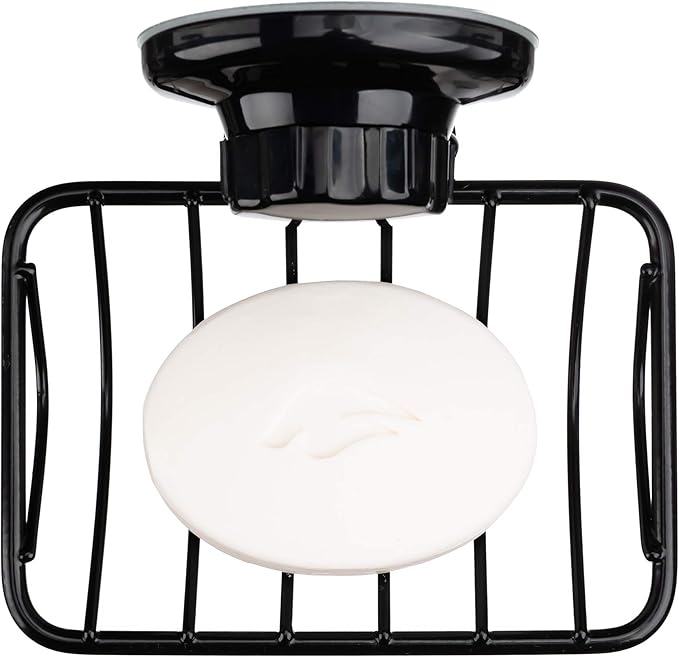 iPEGTOP Super Powerful Vacuum Suction Cup Shower Soap Dish - Strong Rustproof Stainless Steel Soap Saver Sponge Holder for Bathroom & Kitchen Sink, Black- 2 Pack