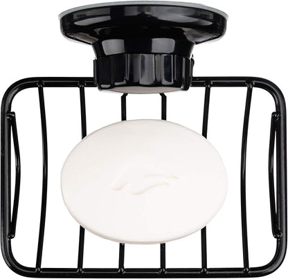 iPEGTOP Super Powerful Vacuum Suction Cup Shower Soap Dish - Strong Rustproof Stainless Steel Soap Saver Sponge Holder for Bathroom & Kitchen Sink, Black- 2 Pack