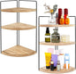 Corner Bathroom Counter Organizer Countertop Brown, 2 Pack 3 Tier Corner Shelf Wood Vanity Tray Easy Assembly Space Saving Shelf for Kitchen, Bathroom, Dresser, Makeup, Office